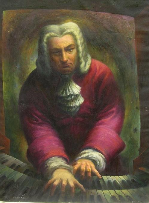 ADDISON, ROBERT: (1924-1988 American) Musician at organ, unframed oil on canvas, unsigned, approximate size 40'' x 30''. PROVENANCE: Item comes from the Estate of Mrs. Robert Addison.