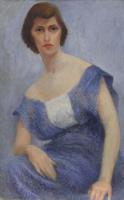 ADDISON, ROBERT: (1924-1988 American) Seated woman in blue dress, unframed oil on canvas, unsigned, approximate size 38'' x 24''. PROVENANCE: Item comes from the Estate of Mrs. Robert Addison.