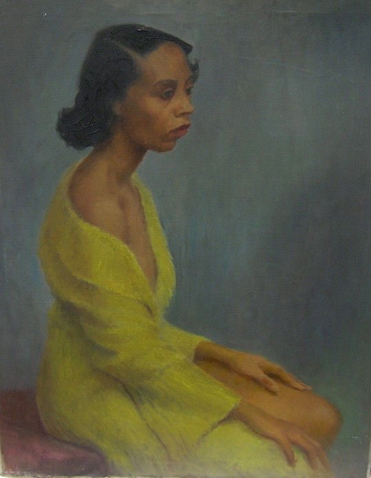 ADDISON, ROBERT: (1924-1988 American) Portrait of a seated model, unframed oil on canvas, signed on verso, approximate size 34'' x 26''. PROVENANCE: Item comes from the Estate of Mrs. Robert Addison.