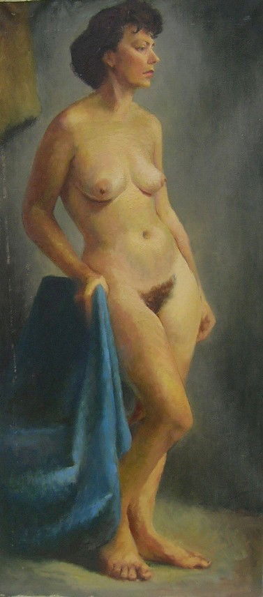 ADDISON, ROBERT: (1924-1988 American) Full length portrait of nude model, unframed oil on canvas, signed on verso, approximate size 48 1/2'' x 22''. PROVENANCE: Item comes from the Estate of Mrs. Robert Addison.