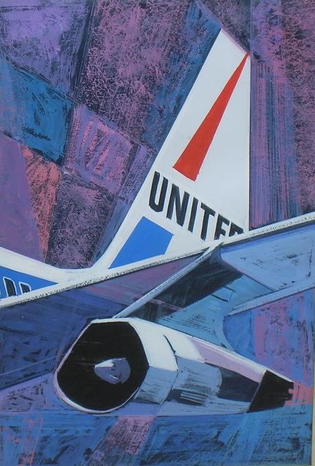 ADDISON, ROBERT: (1924-1988 American) Advertisement for United Airlines, unframed gouache on board, unsigned, approximate size 10 1/4'' x 6 1/2''. PROVENANCE: Item comes from the Estate of Mrs. Robert Addison.