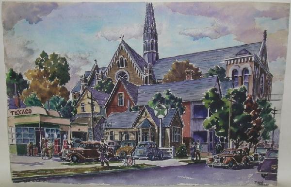 ADDISON, ROBERT: (1924-1988 American) Street scene in Boise, Idaho circa 1947, unframed watercolor, signed lower right, approximate size 15 1/2'' x 23''. PROVENANCE: Item comes from the Estate of Mrs. Robert Addison.