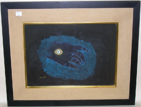 DAVID, JEAN: (1908-1993 French) Abstracted eye, framed gouache watercolor on paper board, signed lower left, approximate image size 9 3/4'' x 13 1/2'', frame 16'' x 20''.