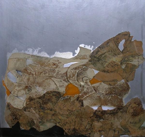 ARNOLD, RALPH: (1928-2006 American) ''Kelso'', framed mixed media consisting of acrylic paints on paper mounted to metal panel, signed lower right, also titled and signed on verso, approximate image size 16 3/4'' x