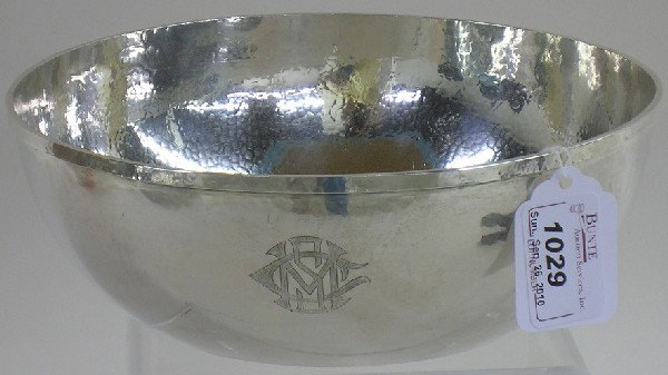 COLONIA STERLING SILVER BOWL: Retailed by Marshall Field and Company, having hand hammered finish, approximate height 2 3/4'', diameter 8 1/8'', weight 12 troy ounces.