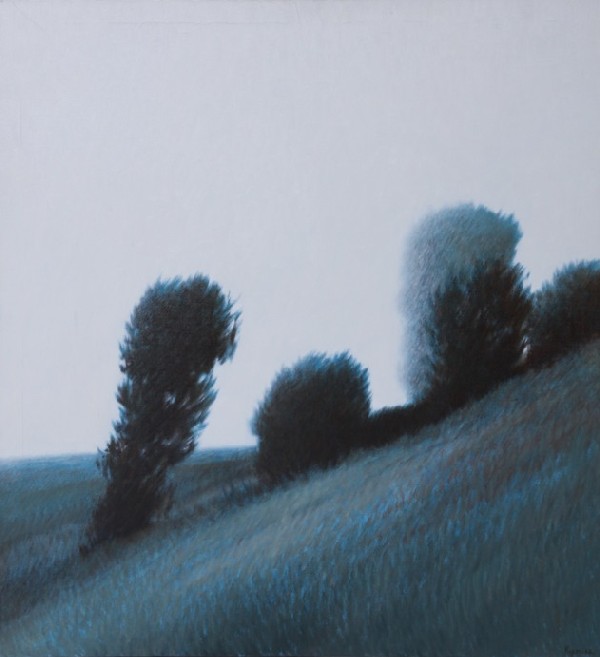 ***KIPNISS, ROBERT: (Born 1931 American) Landscape with trees, framed oil on canvas, signed lower right, artist biography and gallery label from the Merrill Chase Art Galleries, Inc. on verso, approximate image size 40''