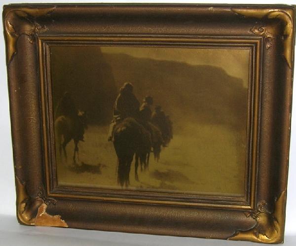 ***CURTIS, EDWARD SHERIFF: (1868-1952 American) ''The Vanishing Race'', framed gold orotone print, artist identified lower right, approximate image size 11'' x 14'', frame 16'' x 19 1/4''.