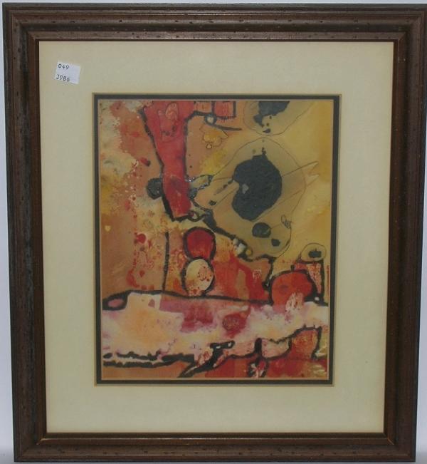 ***ARNAL, FRANCOIS: (Born 1924 French) ''Next to the Sun'', framed oil and ink painting housed under glass, signed lower right, approximate image size 10'' x 8'', frame 16 1/2'' x 14 1/2''.