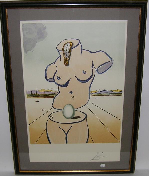 ***DALI, SALVADOR: (1904-1989 Spanish) ''Venus'', framed and matted colored lithograph, signed and numbered in pencil lower margin, approximate image size 22 7/8'' x 17'', appears to have full margins, frame 34'' x 24''