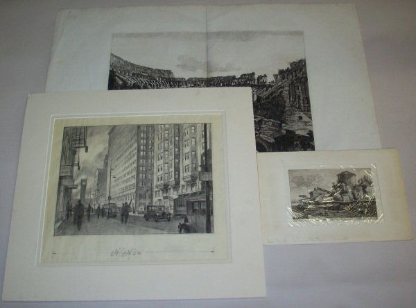 ***THREE UNFRAMED PIECES: Robert Addison pencil sketch of street scene and 2 Old Master prints, various sizes. PROVENANCE- Items come from the Estate of Mrs. Robert Addison.