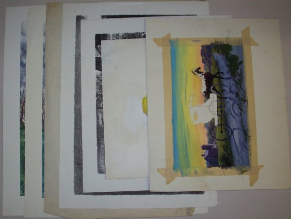 ***GROUP OF ROBERT ADDISON COLLECTIBLES: Including unfinished illustration of horse buggy, pencil signed lithograph and other signed prints of various subject matter, sizes vary. PROVENANCE- Items come from the Estate of Mrs. Robert Addison.