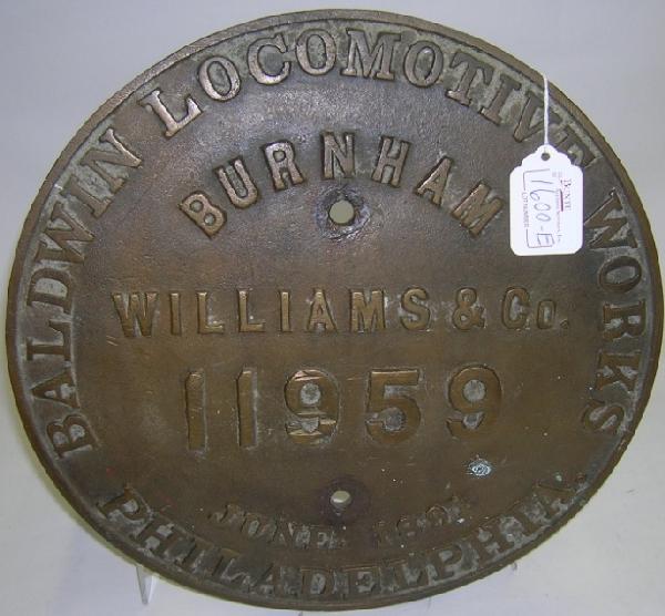 ***BRONZE BAS RELIEF PLAQUE: For the Baldwin Locomotive works, Philadelphia June, 1891, approximate diameter 12", PROVENANCE- Item comes from the Estate of Mrs. Robert Addison.