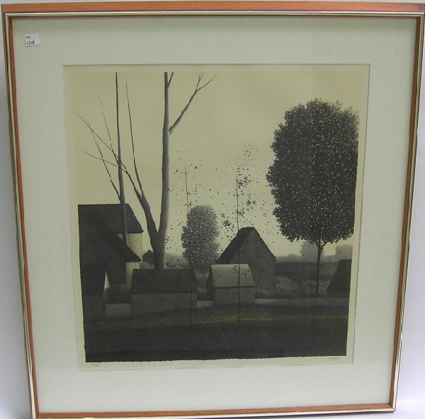 ***KIPNISS, ROBERT: (Born 1931 American) "Back Yard V", framed colored lithograph, signed in pencil, artist proof from a total edition of 125 prints which includes artist proofed and numbered editions, approximate image