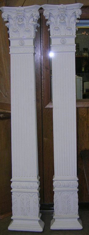 ***ADDISON, ROBERT| (1924-1988 American) 2 Archi: ***ADDISON, ROBERT| (1924-1988 American) 2 Architectural columns, painted white, having leaf decoration, marked on back "Pullman #35098 and #35099", approximate height 84 1/2". PROVENANCE: Item comes