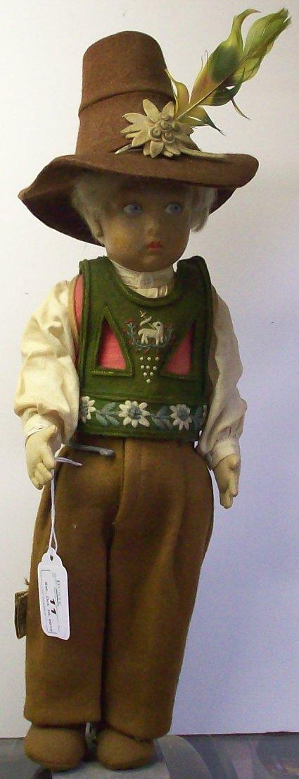 LENCI FELT DOLL: Boy with hat, comes from the estate of Geraldine (Jerrie) Kneipper, Kenosha, WI, member of ''The Badger State Doll Club'', approximate height 16''.