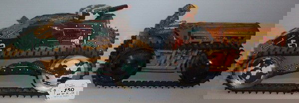 ***TWO WIND-UP TOYS: Marks wind-up tractor/crawler, approximate length 9'', height 5''. and a tin wind-up tank possibly Marks, marked ''E12'', approximate length 10'', height 5 1/2''.