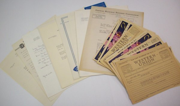 ***GROUP OF CORRESPONDENCE: Letters and Western Union telegraphs from Adolph Zukor, Fred Digby, General Manager New Orleans Mid-Winter Sports Association, Adlai E. Stevenson, J. Cary Jones, Rear Admiral, Irv Kupcinet, Ray Eliot,
