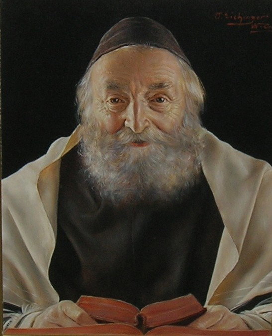 ***EICHINGER, OTTO: (Born 1922 Austrian) Portrait of a rabbi, framed oil on masonite board, signed upper right, approximate image size 12'' x 9 3/4'', frame size 17'' x 14 1/2''.