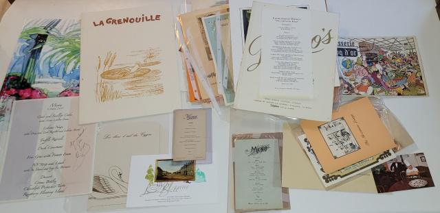 GROUP OF 19TH & 20TH CENTURY MENUS: 5 menus are signed, comprising Linden Ball, Noga Hilton Geneve, Les Crayeres and La Grenouille, along with many other menus.