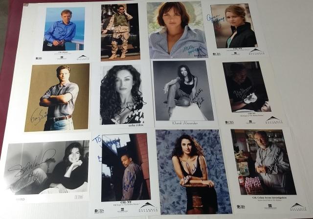 12 AUTOGRAPHED PHOTOS: David Caruso, Gary Sinise, Sofia Milos, Boti Bliss, Anna Belknap, Khandi Alexander, Sela Ward, Robert David Hall, Melina Kanakaredes, Enrique Murciano and 2 Hill Harper.