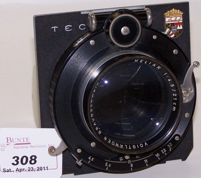 ***210MM F4.5 VOIGTLANDER HELIAR LENS: Ser. #3590081, compound, 4x5 board.
