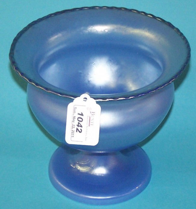 ***LOETZ BLUE IRIDESCENT ART GLASS COMPOTE: Approximate height 6 3/4'', diameter 7 1/2''.