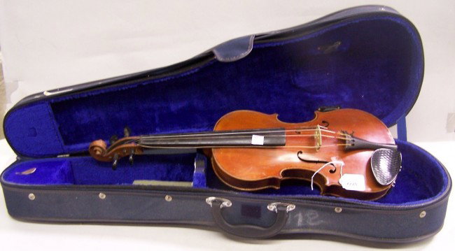 ***TWO VIOLINS: Enclosed in fitted cases, approximate length 23''.