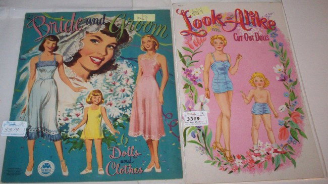 ***VINTAGE PAPER DOLLS, MERRILL 1949, UNCUT: Bride and Groom 6 Dolls and Clothes, #3443, and vintage paper dolls, Whitman 1952, uncut, Look-Alike Cut Out Dolls, #97210.