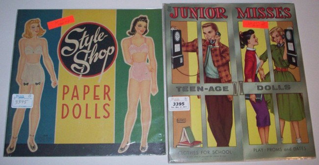 ***VINTAGE PAPER DOLLS, SAALFIELD 1943, UNCUT: Style Shop Paper Dolls, #1516, and vintage paper dolls, Lowe 1958, uncut, Junior Misses Teenage Dolls, Clothes for School, Play, Prom and Dates, #2483.