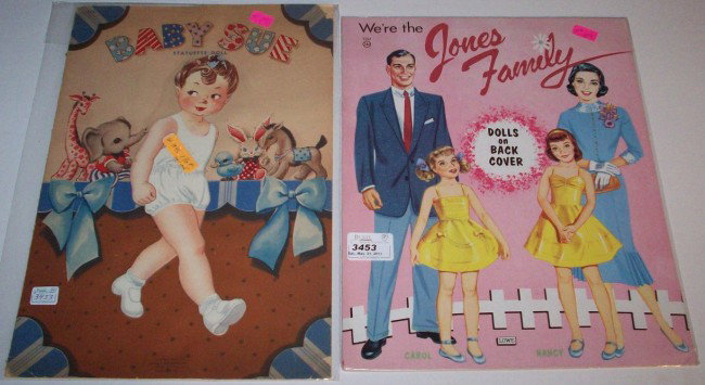 ***VINTAGE PAPER DOLLS, LOWE 1955, UNCUT: We're the Jones Family, #1254, and vintage paper dolls, Whitman 1944, uncut, Baby Sue Statuette Doll, #972.
