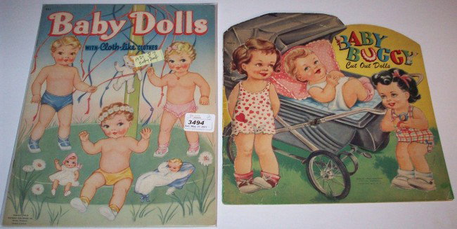 ***VINTAGE PAPER DOLLS, WHITMAN 1946, UNCUT: Paper Dolls with Cloth-Like Clothes, #961, and vintage paper dolls, Lowe 1941, uncut, Baby Buggy Cut Out Dolls, #1062.