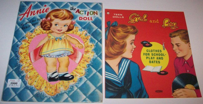 ***VINTAGE PAPER DOLLS, ABBOTT-LOWE EARLY 1950'S: Girl and Boy Teen Dolls, #1810, and vintage paper dolls, Lowe 1954, uncut, Annie the Action Doll, #2528-25.