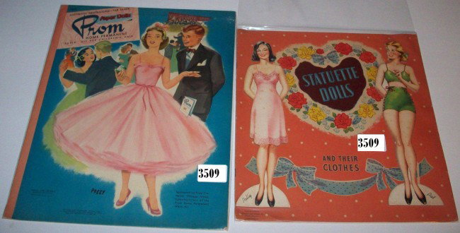 ***VINTAGE PAPER DOLLS, WHITMAN 1944, UNCUT: Statuette Dolls and Their Clothes, #1171, and vintage paper dolls, Lowe 1952, uncut, Prom Home Permanent, #125315.