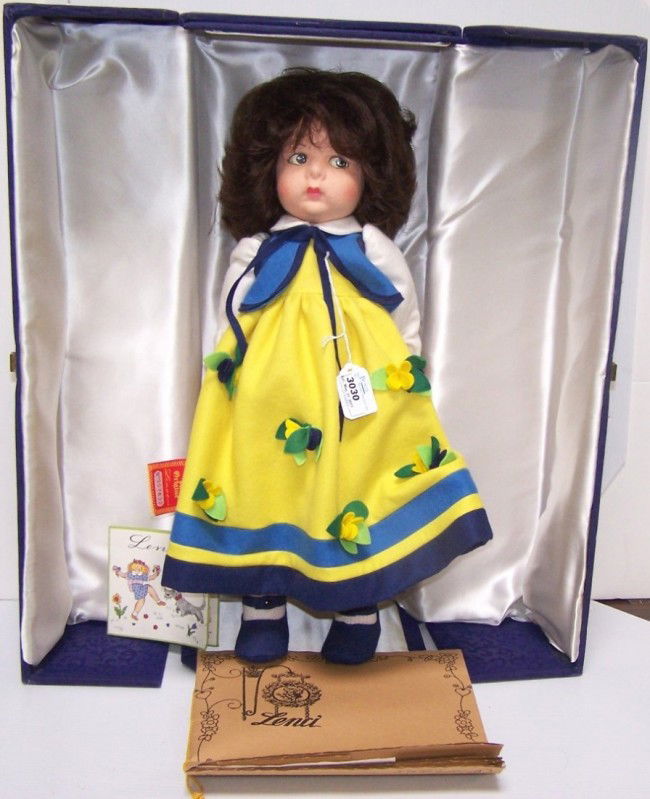 ***LENCI DOLL: In yellow dress, approximate height 20 1/2'', with original box.