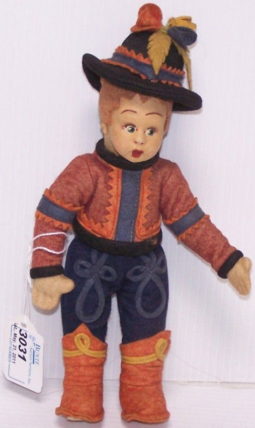 ***ITALIAN FELT DOLL, LENCI STYLE: Young boy, approximate height 9'', with hat.
