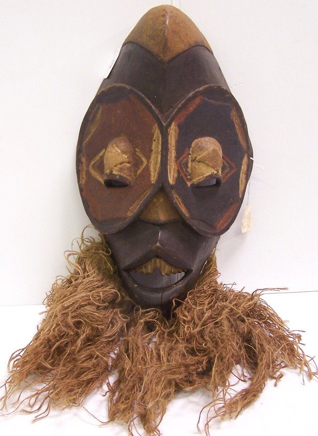 ***AFRICAN MASK: Having polychrome finish, approximate height of mask 17 1/4'', with beard 27''.