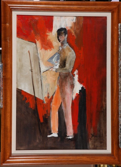 JOUFFROY, JEAN-PIERRE: (Born 1933 French) Self portrait, framed oil on canvas, signed lower right, approximate image size 29'' x 19 3/4'', frame size 34 1/2'' x 25 1/2''.