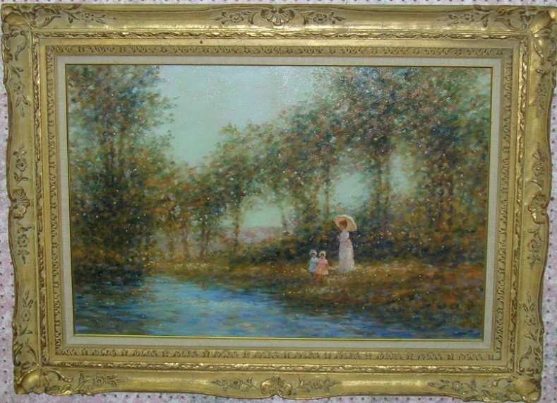 ***CYGNE, JOSE FERNANDO: (20th Century American) ''Sisters'', framed oil on canvas, approximate image size 24'' x 36'', frame size 34'' x 44''.