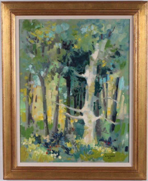 PLISSON, HENRI: (1908-2002 French) ''La Foret - Etaule'', framed oil on canvas, signed lower right, approximate image size 24 1/2'' x 19'', frame size 31 1/2'' x 25 1/2''.