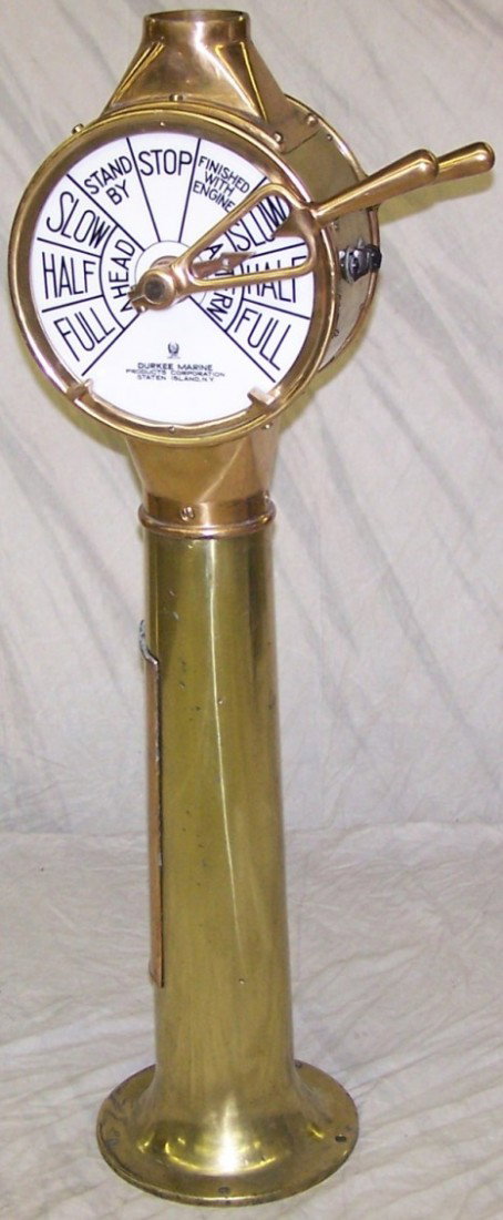 ***DURKEE MARINE PRODUCTS SHIP'S TELEGRAPH: Enameled porcelain face made by Lenox, approximate height 49 1/2'', CONDITION