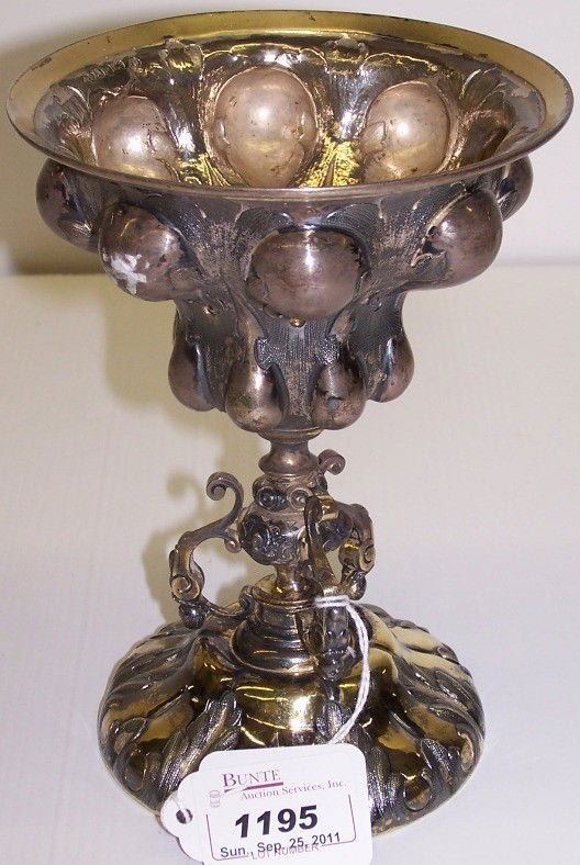 ***ANTIQUE GILT SILVER TAZZA| By George Fox: ***ANTIQUE GILT SILVER TAZZA| By George Fox, London, approximate height 6 3/4", weight 11 troy ounces.