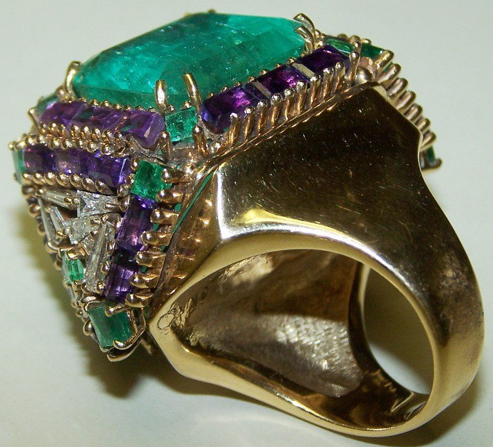 ***14K YELLOW GOLD, EMERALD, DIAMOND AND AMETHYS - 3