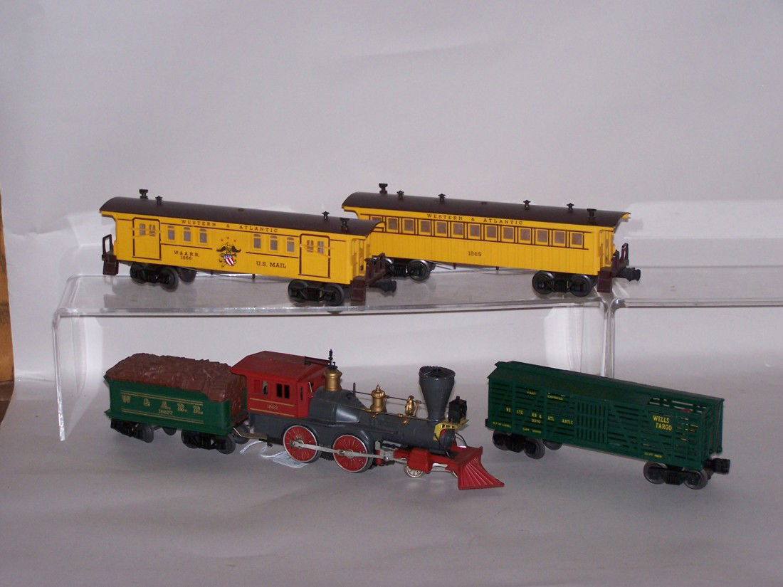 ***LIONEL O GAUGE ''THE GENERAL'' SET: Including #1862 steam locomotive, #1862T tender, #1865 Western and Atlantic coach, #1866 Western and Atlantic U.S. Mail car and #3370 animated sheriff and outlaw car (with original box).