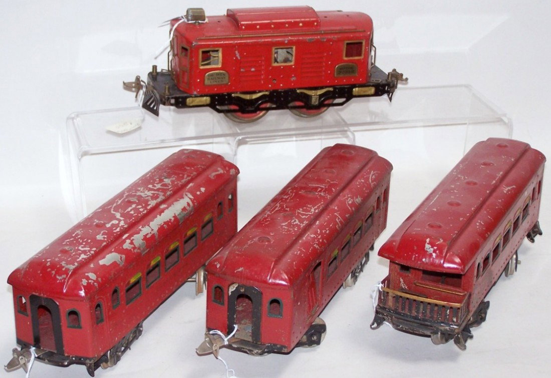 ***IVES RAILWAY STANDARD GAUGE TRAINS: #3235R Locomotive, #186 observation car, #184 buffet car and #185 parlor car.