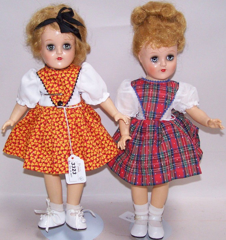 ***TWO IDEAL HARD PLASTIC TONY DOLLS: Both marked on back ''Ideal Doll P-90,'' approximate height 14''.