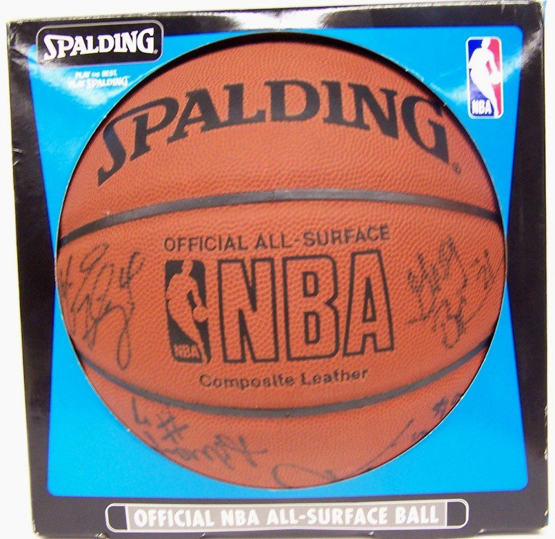 ***2001-02 DALLAS MAVERICKS AUTOGRAPHED BASKETBAL: Dirk Nowitzki #41, Steve Nash #13, Adrian Griffin #7, Shawn Bradley #44, Michael Finley #4, Nick Van Exel #31, Danny Manning #6, Johnny Newman #2, Raef Lafrentz #45, Greg Buckner #21, Tariq Abdul-Waha