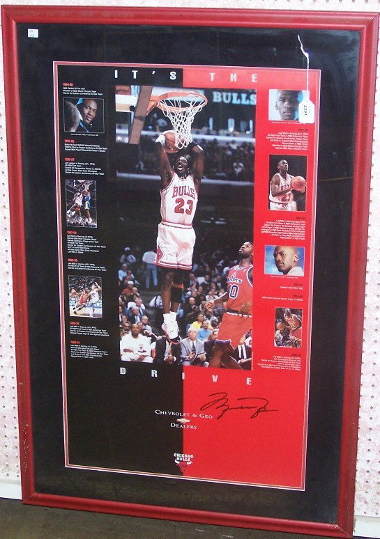 ***MICHAEL JORDAN AUTOGRAPHED POSTER: ''It's the Drive,'' Chevrolet and Geo Dealers Chicago Bulls poster.