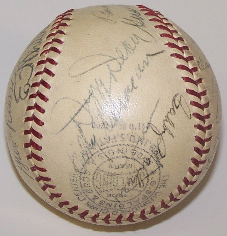 1939 CHICAGO CUBS AUTOGRAPHED BASEBALL: 1939 CHICAGO CUBS AUTOGRAPHED BASEBALL| Autographs include Dizzy Dean, Gabby Hartnett, Billy Herman, Jim Gleeson, Claude Passeau, Vance Page, Clay Bryant, Bill Lee, Stanley Hack, Bill Nicholson, Charl