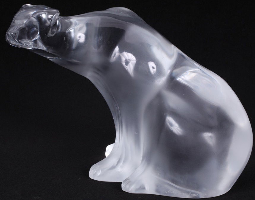 ***LALIQUE ART GLASS FIGURE: Polar bear, in clear and frosted glass, signed ''Lalique France,'' approximate height 6 1/4''.