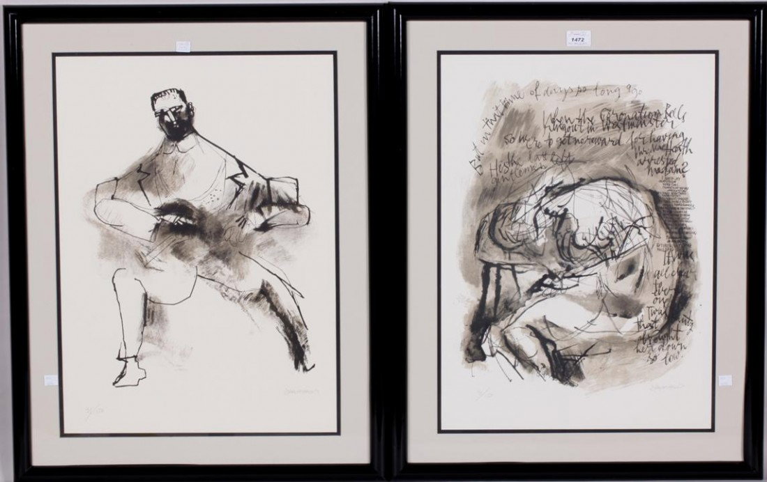 ***RATTNER, ABRAHAM: (1893-1978 American) 2 Framed lithographs on paper, depicting figures, signed in pencil lower right, numbered in pencil 31/150 lower left, approximate image size 23'' x 17'', frame size 30'' x 23 1/2'
